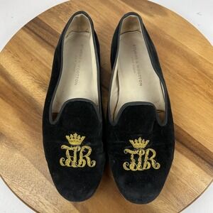 Mens Stubbs & Wootton Velvet Black Crown Embroidered Comfort Loafers Size 11 GUC